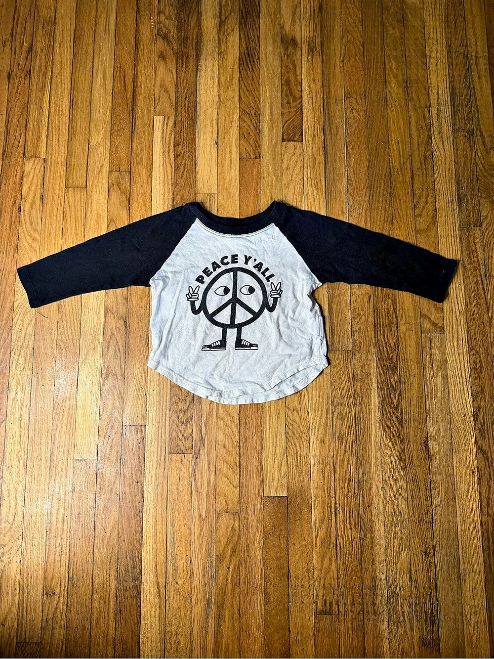 Tiny Whales Peace Y'All Raglan Tee White & Black 18M